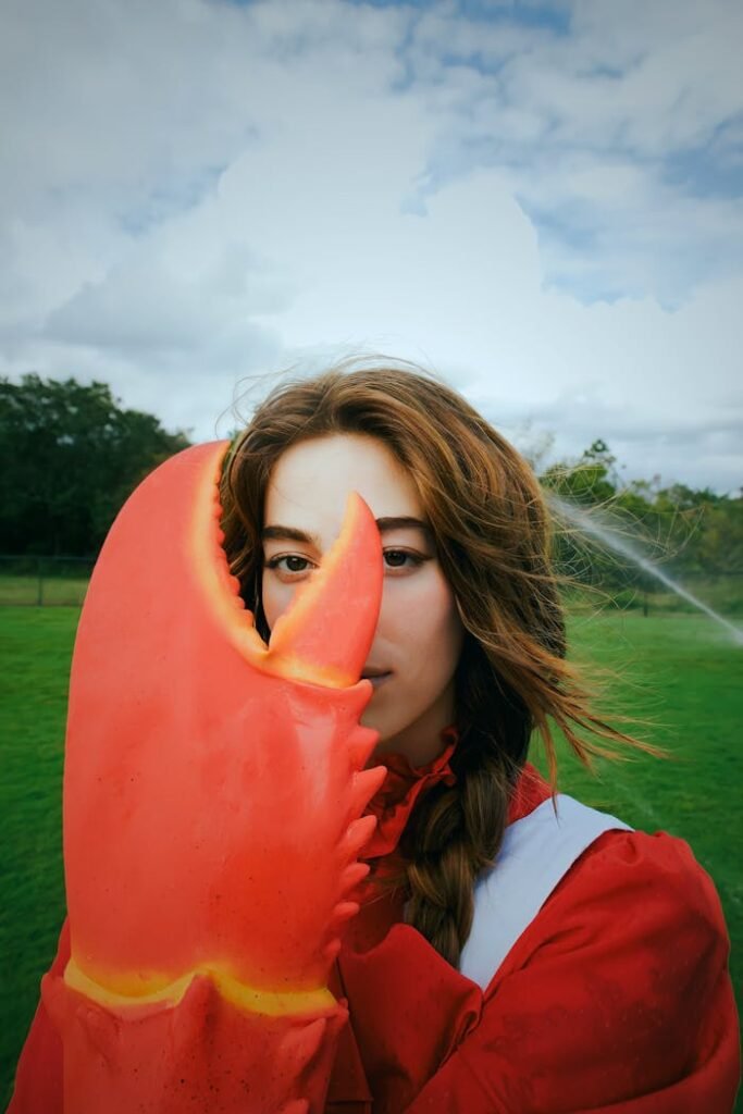 Woman Wearing Lobster Costume